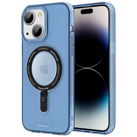 Apple iPhone 13 Kılıf M-safe Şarj Özellikli Youngkit Rock Serisi Kapak Mavi