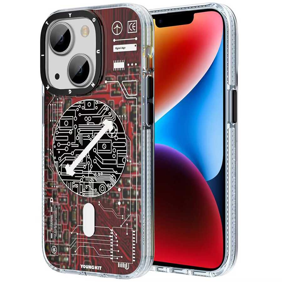 Apple iPhone 13 Kılıf M-safe Şarj Özellikli YoungKit Technology Serisi Kapak Kırmızı