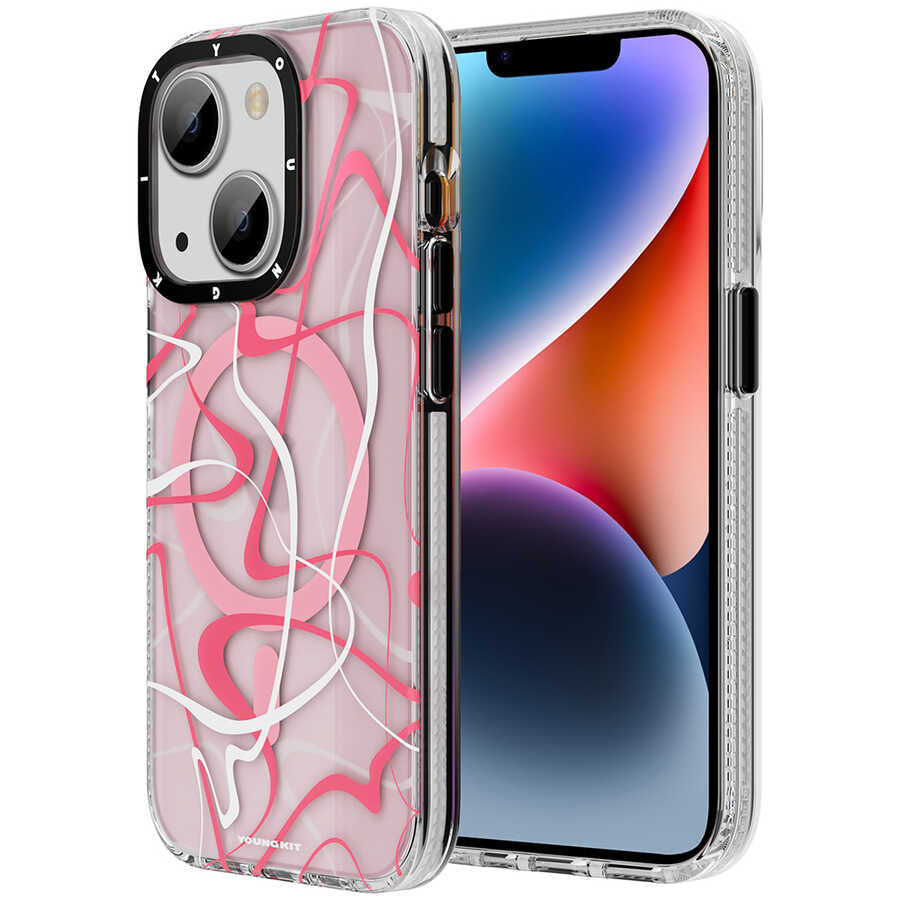 Apple iPhone 13 Kılıf M-safe Şarj Özellikli Youngkit Water-Ink Serisi Kapak Beyaz