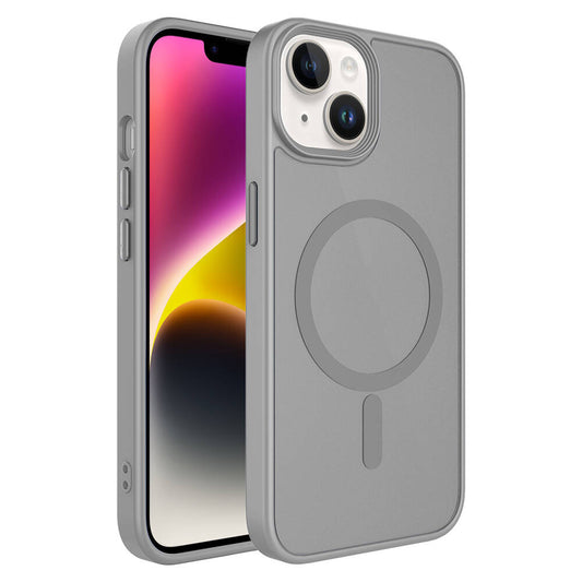 Apple iPhone 13 Kılıf Mat Arka Yüzey Wireless Şarj Özellikli Zore Flet M-safe Kapak Gri