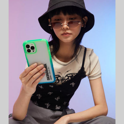 Apple iPhone 13 Kılıf Şeffaf Airbag Tasarımlı Skinarma Hade Kapak Mavi-Yeşil
