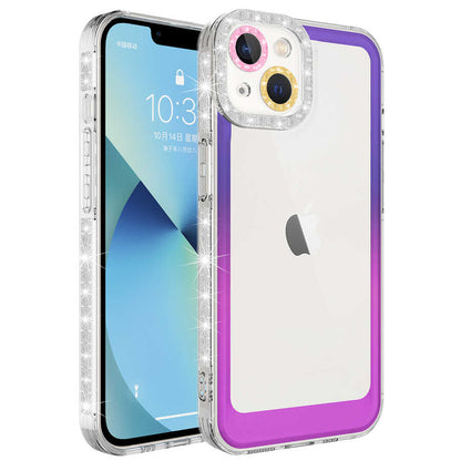 Apple iPhone 13 Kılıf Simli ve Renk Geçiş Tasarımlı Lens Korumalı Zore Park Kapak