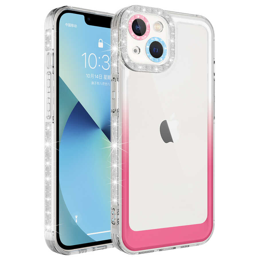 Apple iPhone 13 Kılıf Simli ve Renk Geçiş Tasarımlı Lens Korumalı Zore Park Kapak