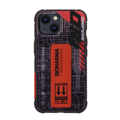 Apple iPhone 13 Kılıf Skinarma Şeffaf Desenli Standlı Ryoiki Kapak Siyah-Kırmızı