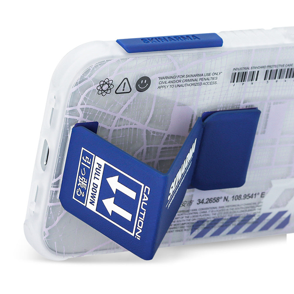 Apple iPhone 13 Kılıf Skinarma Şeffaf Desenli Standlı Ryoiki Kapak Şeffaf-Mavi