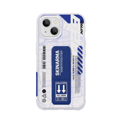 Apple iPhone 13 Kılıf Skinarma Şeffaf Desenli Standlı Ryoiki Kapak Şeffaf-Mavi