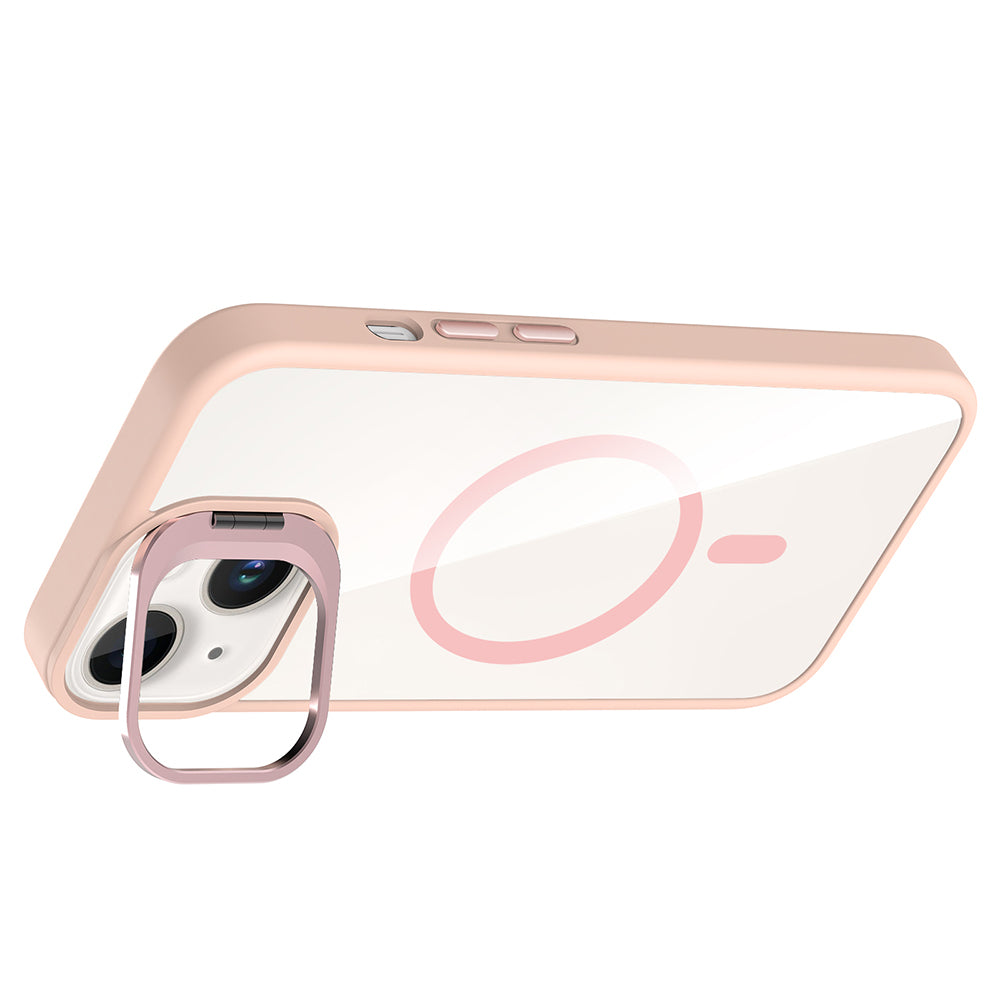 Apple iPhone 13 Kılıf Standlı ve Kamera Lens Hediyeli M-Safe Şarj Özellikli Zore Etro Kapak Desert Titanyum