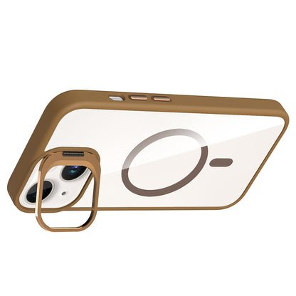 Apple iPhone 13 Kılıf Standlı ve Kamera Lens Hediyeli M-Safe Şarj Özellikli Zore Etro Kapak Desert Titanyum