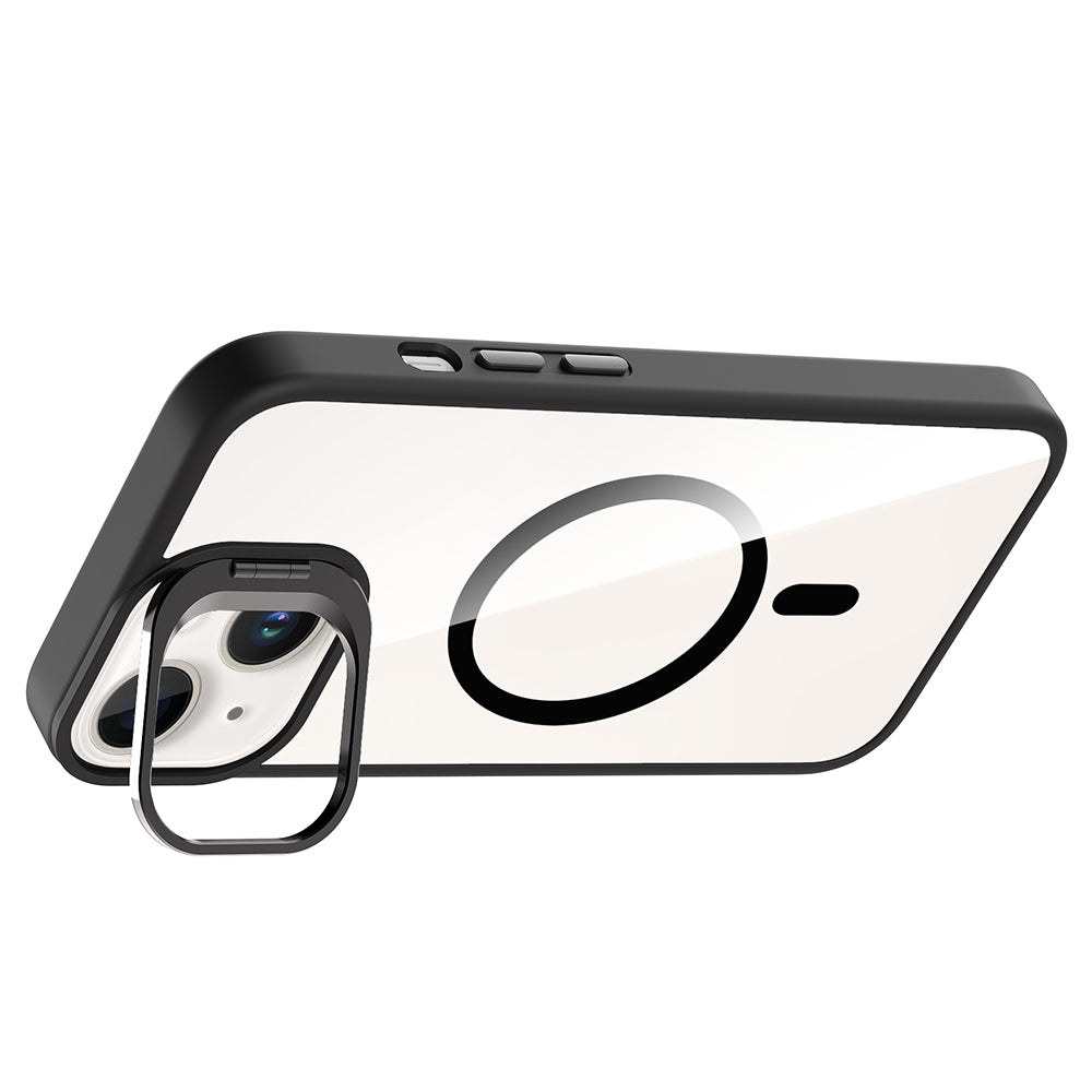 Apple iPhone 13 Kılıf Standlı ve Kamera Lens Hediyeli M-Safe Şarj Özellikli Zore Etro Kapak Desert Titanyum