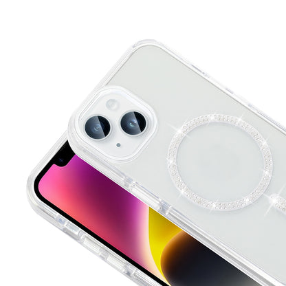 Apple iPhone 13 Kılıf Taşlı Tasarım M-safe Şarj Özellikli Zore Koment Silikon Kapak Gümüş