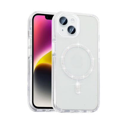 Apple iPhone 13 Kılıf Taşlı Tasarım M-safe Şarj Özellikli Zore Koment Silikon Kapak Gümüş