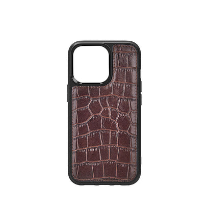 Apple iPhone 13 Kılıf Wiwu Croco Pattern Calfskin Orjinal Deri Kapak Kahverengi