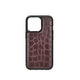 Apple iPhone 13 Kılıf Wiwu Croco Pattern Calfskin Orjinal Deri Kapak Kahverengi