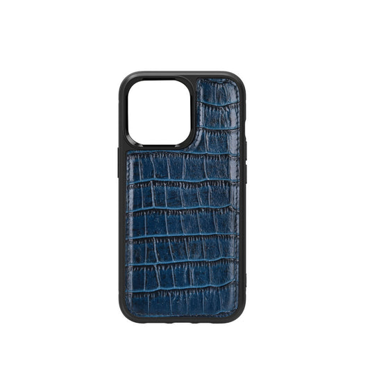 Apple iPhone 13 Kılıf Wiwu Croco Pattern Calfskin Orjinal Deri Kapak Mavi