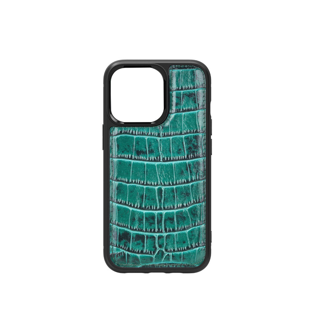 Apple iPhone 13 Kılıf Wiwu Croco Pattern Calfskin Orjinal Deri Kapak Yeşil