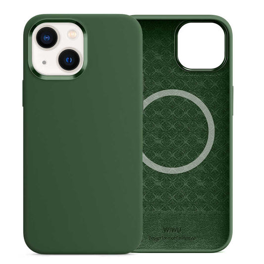 Apple iPhone 13 Kılıf Wiwu M-safe Magnetic Silikon Kapak Yeşil