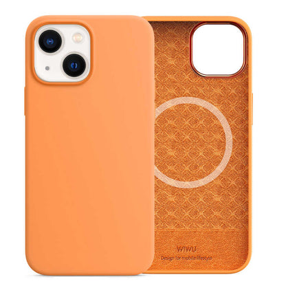 Apple iPhone 13 Kılıf Wiwu M-safe Magnetic Silikon Kapak Turuncu