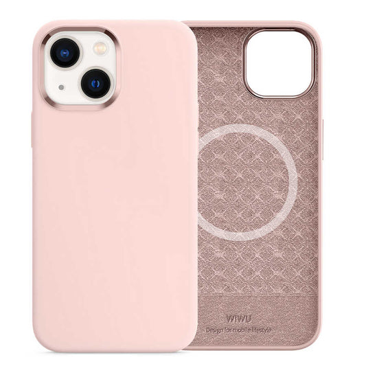 Apple iPhone 13 Kılıf Wiwu M-safe Magnetic Silikon Kapak Pembe Açık