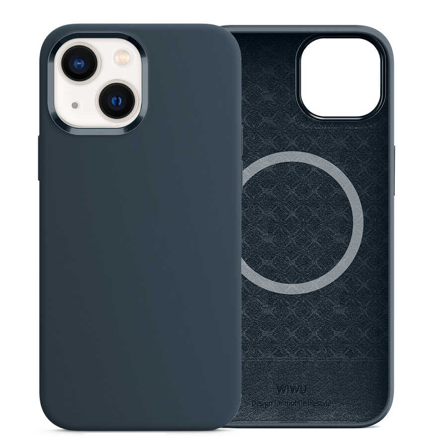 Apple iPhone 13 Kılıf Wiwu M-safe Magnetic Silikon Kapak Lacivert