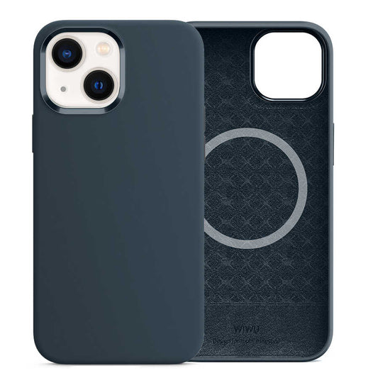 Apple iPhone 13 Kılıf Wiwu M-safe Magnetic Silikon Kapak Lacivert