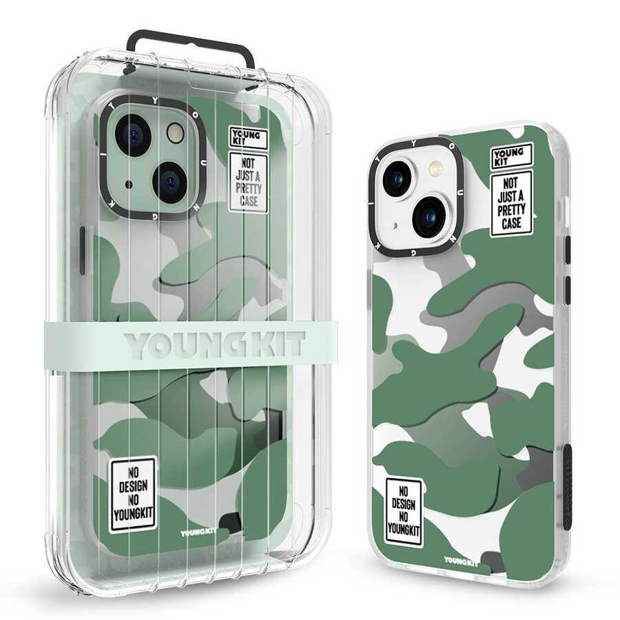 Apple iPhone 13 Kılıf YoungKit Kamuflaj Serisi Kapak Yeşil