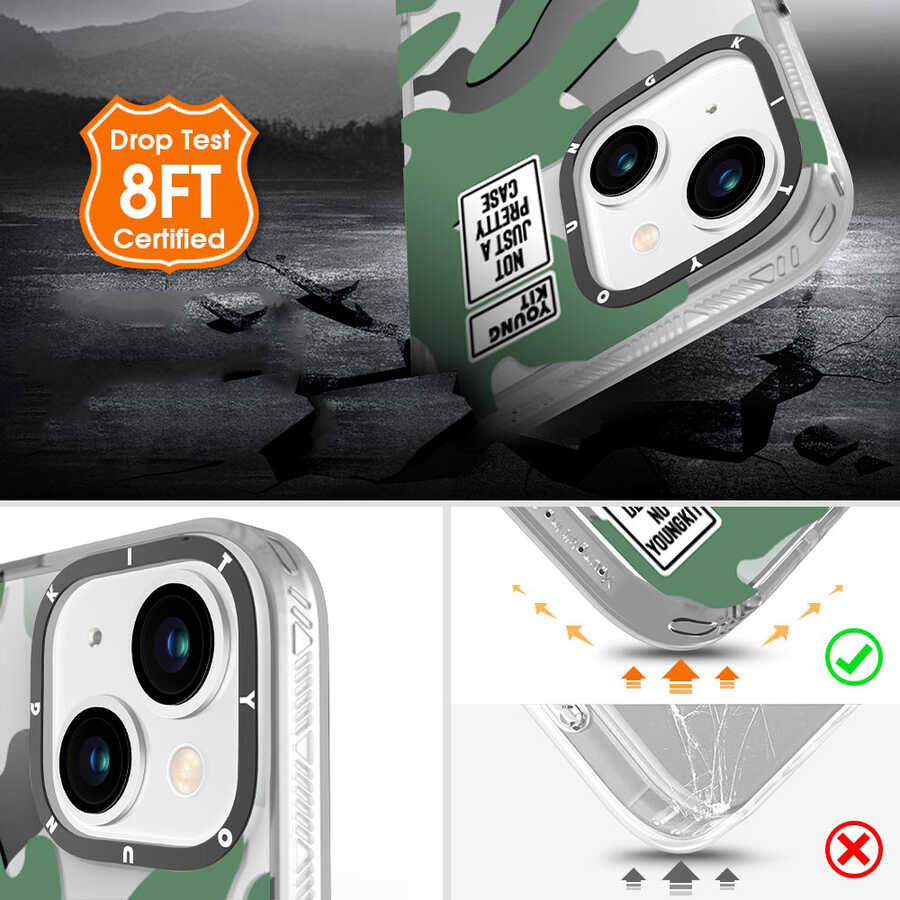 Apple iPhone 13 Kılıf YoungKit Kamuflaj Serisi Kapak Mavi