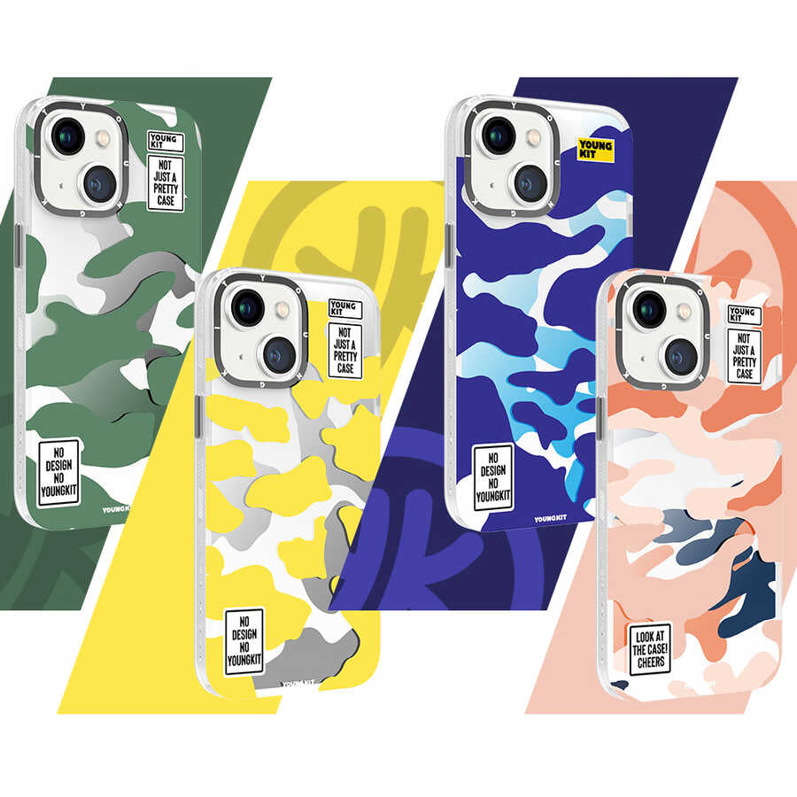 Apple iPhone 13 Kılıf YoungKit Kamuflaj Serisi Kapak Sarı