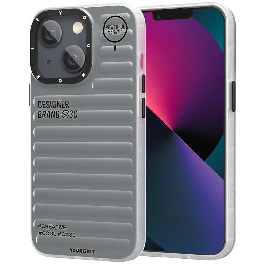 Apple iPhone 13 Kılıf YoungKit Plain Coloured Serisi Kapak Gri