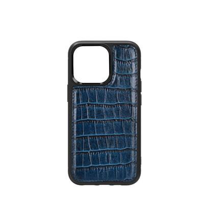 Apple iPhone 13 Mini Kılıf Wiwu Croco Pattern Calfskin Orjinal Deri Kapak Mavi