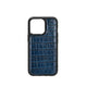 Apple iPhone 13 Mini Kılıf Wiwu Croco Pattern Calfskin Orjinal Deri Kapak Mavi