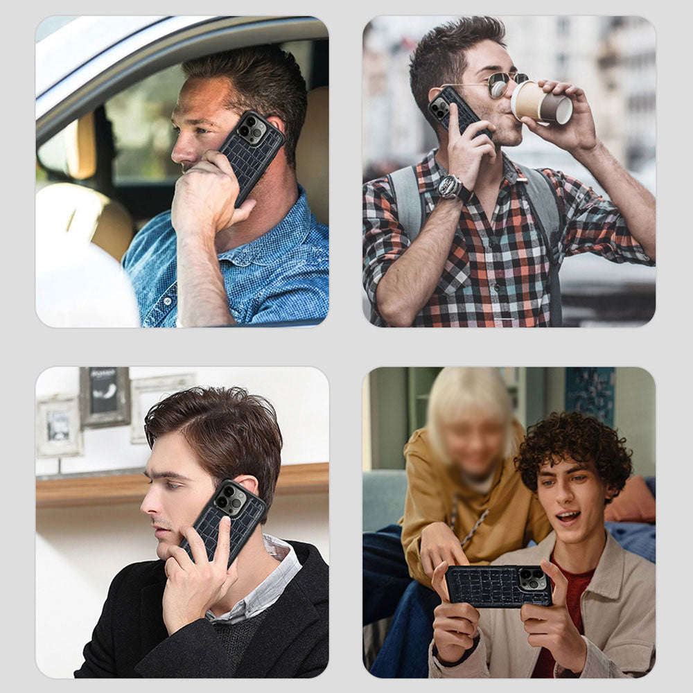 Apple iPhone 13 Mini Kılıf Wiwu Croco Pattern Calfskin Orjinal Deri Kapak Mavi