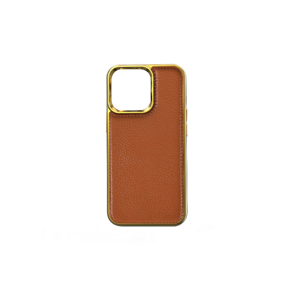 Apple iPhone 13 Mini Kılıf Wiwu Genuine Leather Gold Calfskin Orjinal Deri Kapak Siyah