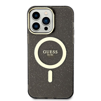 Apple iPhone 13 Pro Kılıf GUESS M-safe Şarj Özellikli Glitter Kapak Siyah