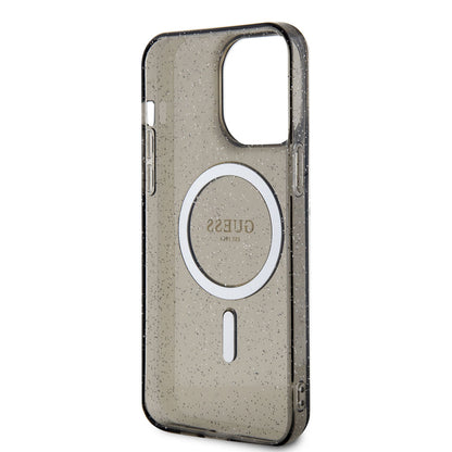 Apple iPhone 13 Pro Kılıf GUESS M-safe Şarj Özellikli Glitter Kapak Siyah