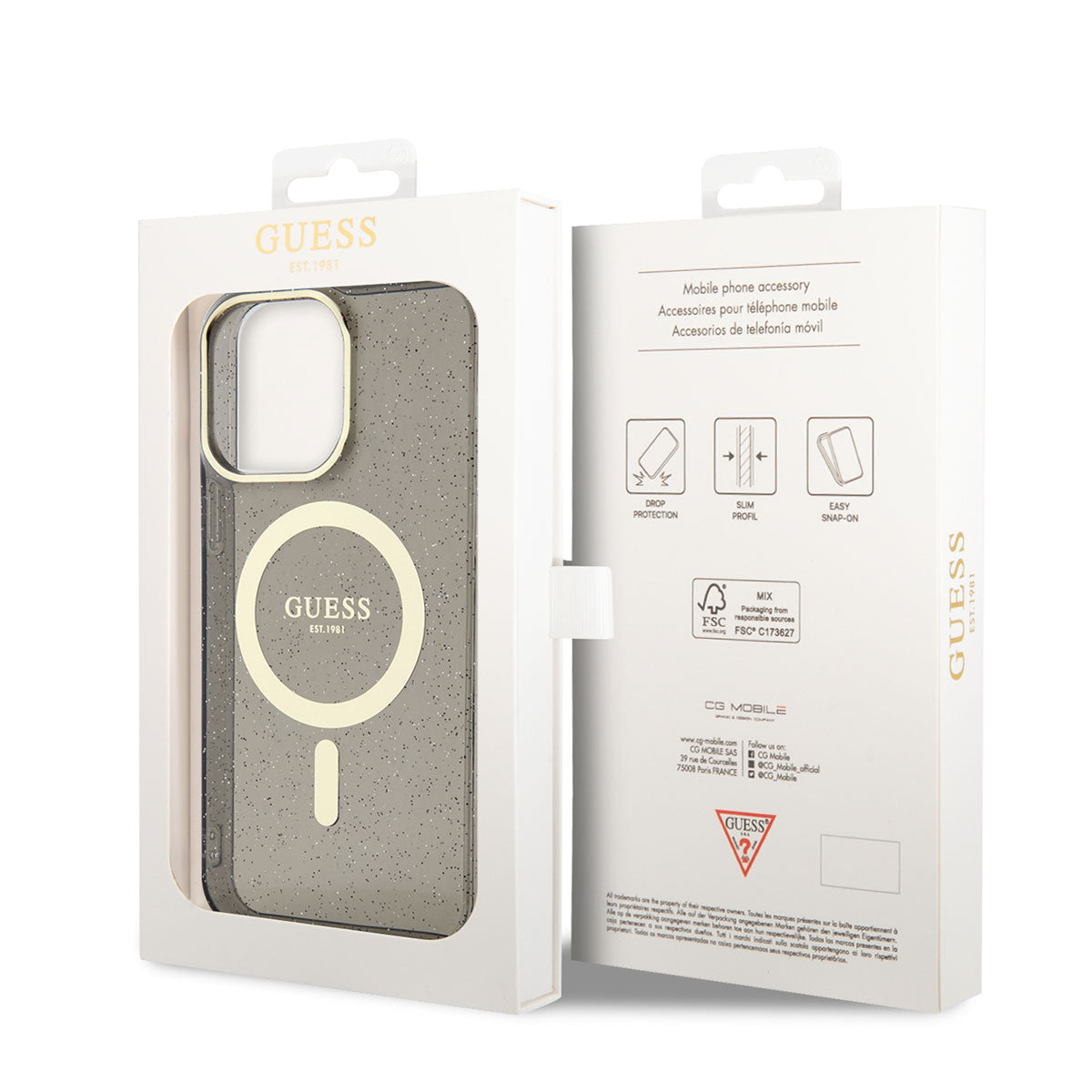 Apple iPhone 13 Pro Kılıf GUESS M-safe Şarj Özellikli Glitter Kapak Siyah