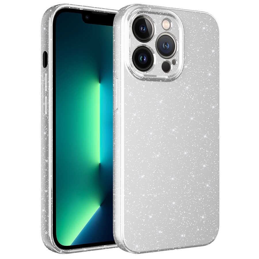 Apple iPhone 13 Pro Kılıf Kamera Korumalı Simli Lüks Zore Koton Kapak
