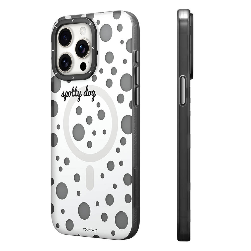 Apple iPhone 13 Pro Kılıf M-safe Şarj Özellikli Polka Dot Desenli Youngkit Spots Serisi Kapak Pembe