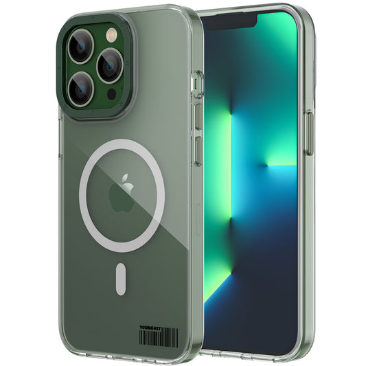Apple iPhone 13 Pro Kılıf M-safe Şarj Özellikli Youngkit Coloured Glaze Serisi Kapak Yeşil