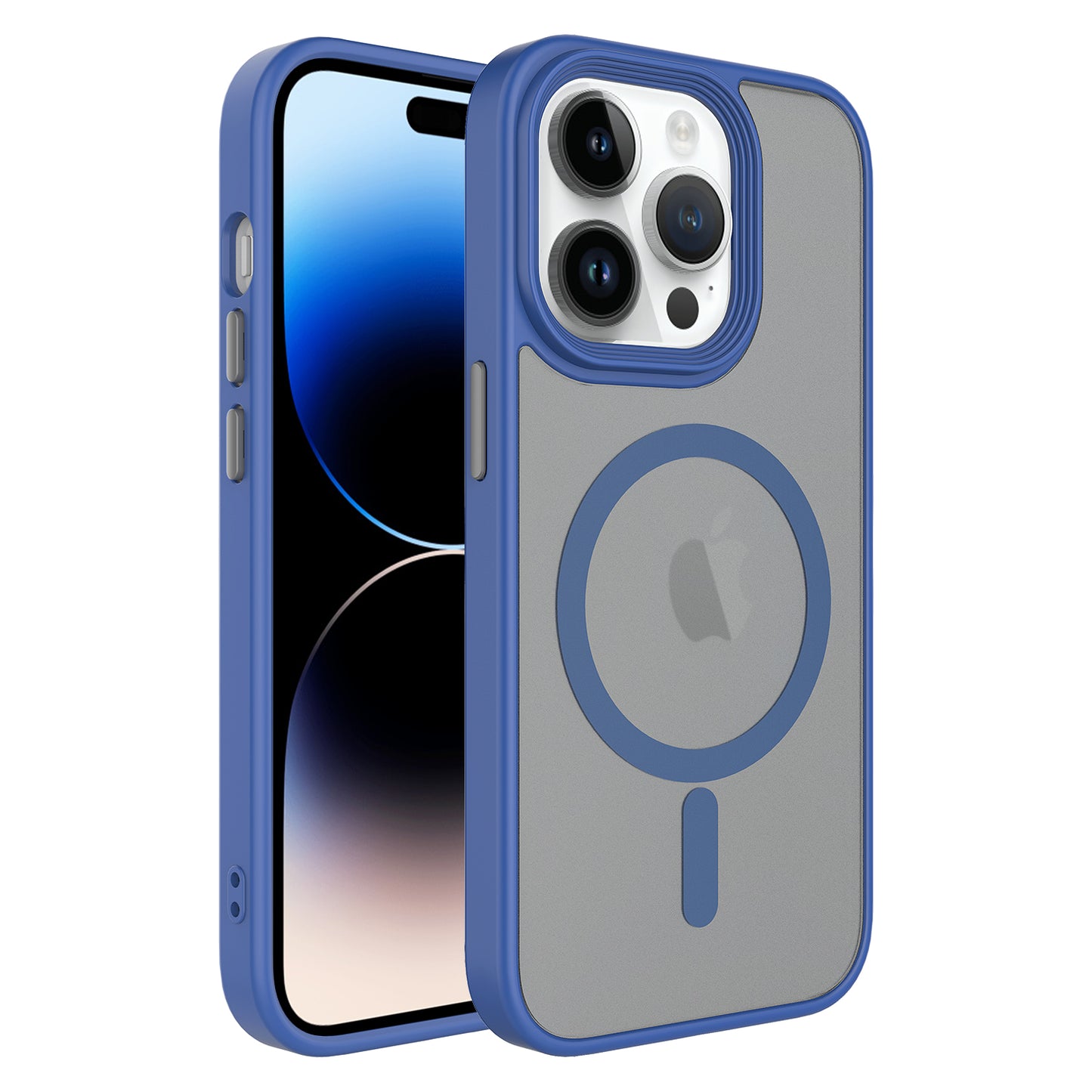 Apple iPhone 13 Pro Kılıf Mat Arka Yüzey Wireless Şarj Özellikli Zore Flet M-safe Kapak Mavi