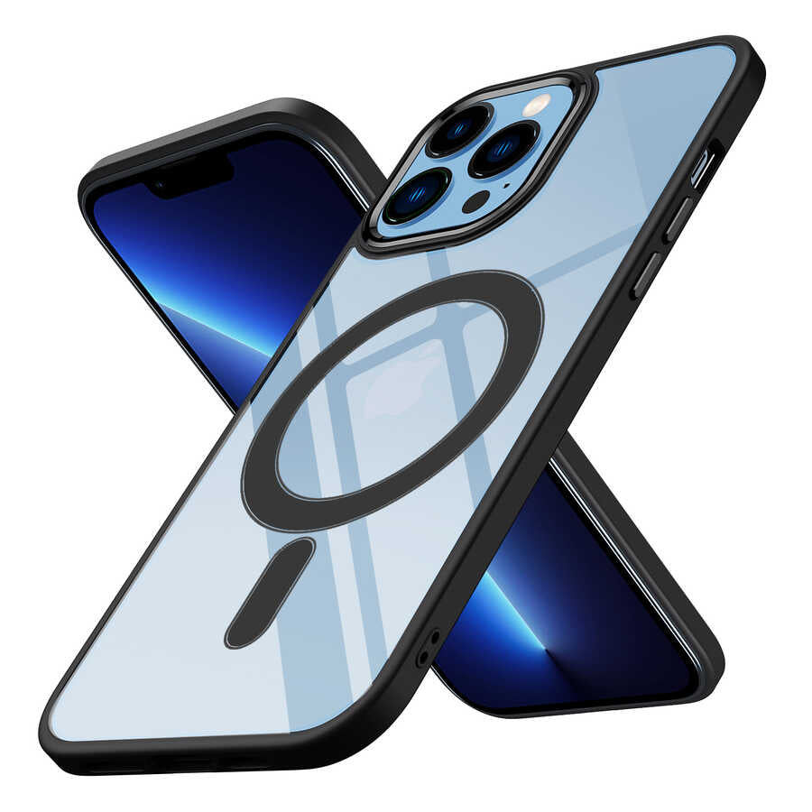 Apple iPhone 13 Pro Kılıf Wireless Şarj Özellikli Zore Krom M-safe Silikon Kapak