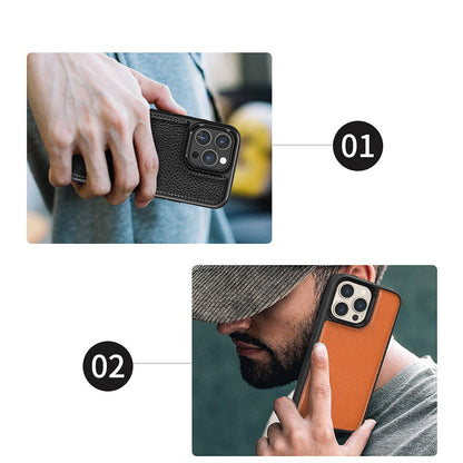 Apple iPhone 13 Pro Kılıf Wiwu Genuine Leather Plastic Calfskin Orjinal Deri Kapak Kahverengi