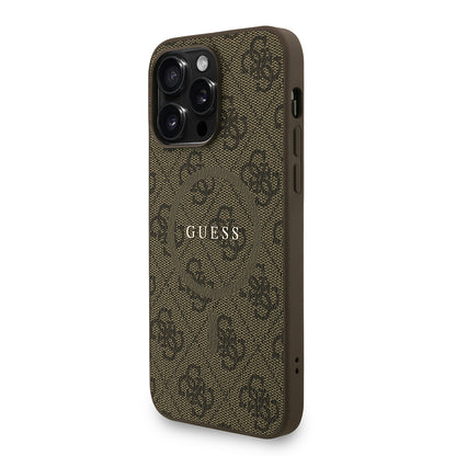 Apple iPhone 13 Pro Max Kılıf Guess Orjinal Lisanslı M-safe Şarj Özellikli PU Deri Bilek Askı İpli Yazı Logolu Kapak Pembe