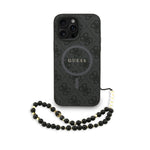 Apple iPhone 13 Pro Max Kılıf Guess Orjinal Lisanslı M-safe Şarj Özellikli PU Deri Bilek Askı İpli Yazı Logolu Kapak Siyah