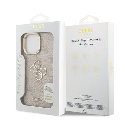 Apple iPhone 13 Pro Max Kılıf Guess Orjinal Lisanslı PU Deri 4G Desenli Metal Büyük 4G ve Yazı Logolu Kamera Standlı Kapak Mavi