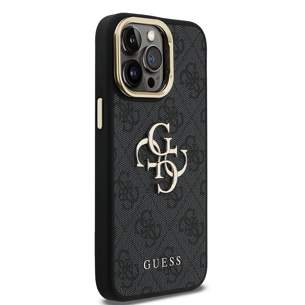 Apple iPhone 13 Pro Max Kılıf Guess Orjinal Lisanslı PU Deri 4G Desenli Metal Büyük 4G ve Yazı Logolu Kamera Standlı Kapak Mavi