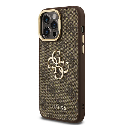 Apple iPhone 13 Pro Max Kılıf Guess Orjinal Lisanslı PU Deri 4G Desenli Metal Büyük 4G ve Yazı Logolu Kamera Standlı Kapak Mavi