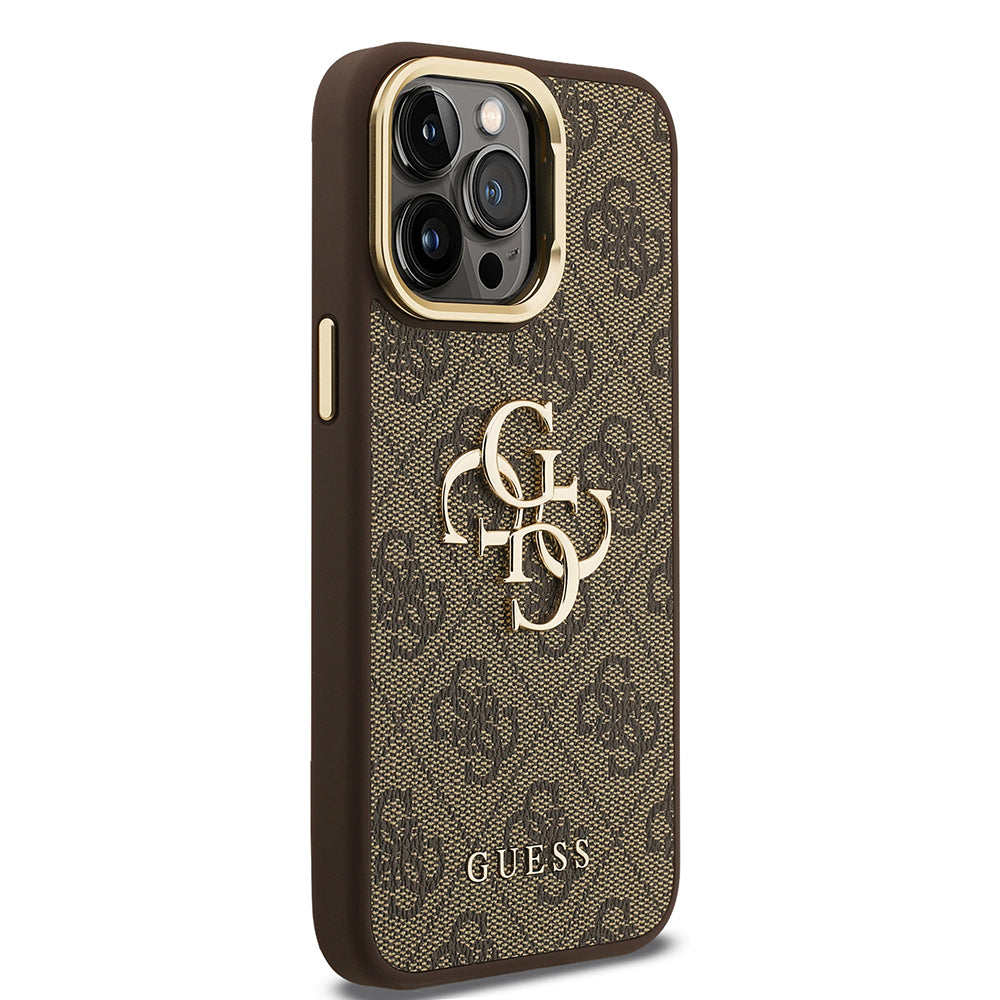 Apple iPhone 13 Pro Max Kılıf Guess Orjinal Lisanslı PU Deri 4G Desenli Metal Büyük 4G ve Yazı Logolu Kamera Standlı Kapak Mavi