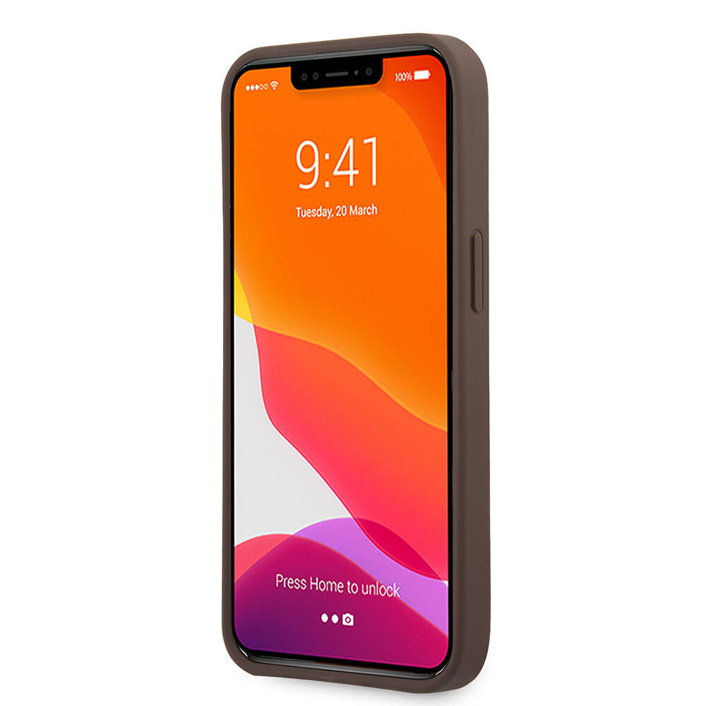 Apple iPhone 13 Pro Max Kılıf Guess Orjinal Lisanslı PU Deri 4G Desenli Metal Büyük 4G ve Yazı Logolu Kapak Gri