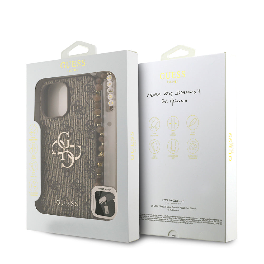 Apple iPhone 13 Pro Max Kılıf Guess Orjinal Lisanslı PU Deri Bilek Askı İpli Metal Büyük 4G ve Yazı Logolu Kapak Siyah