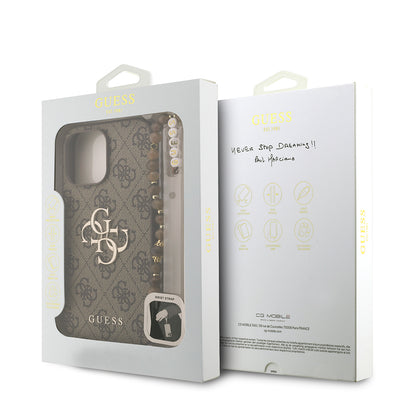 Apple iPhone 13 Pro Max Kılıf Guess Orjinal Lisanslı PU Deri Bilek Askı İpli Metal Büyük 4G ve Yazı Logolu Kapak Siyah